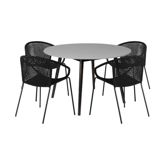 Sydney And Snack - 5 Piece Outdoor Patio Dining Set - Black Rope With Black Eucalyptus Wood
