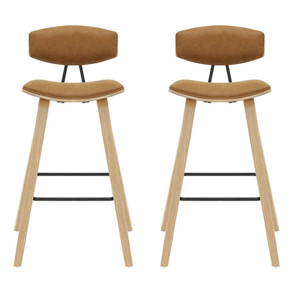 Fox - Bar Height Curved Back Wood Bar Stool With Faux Leather Seat