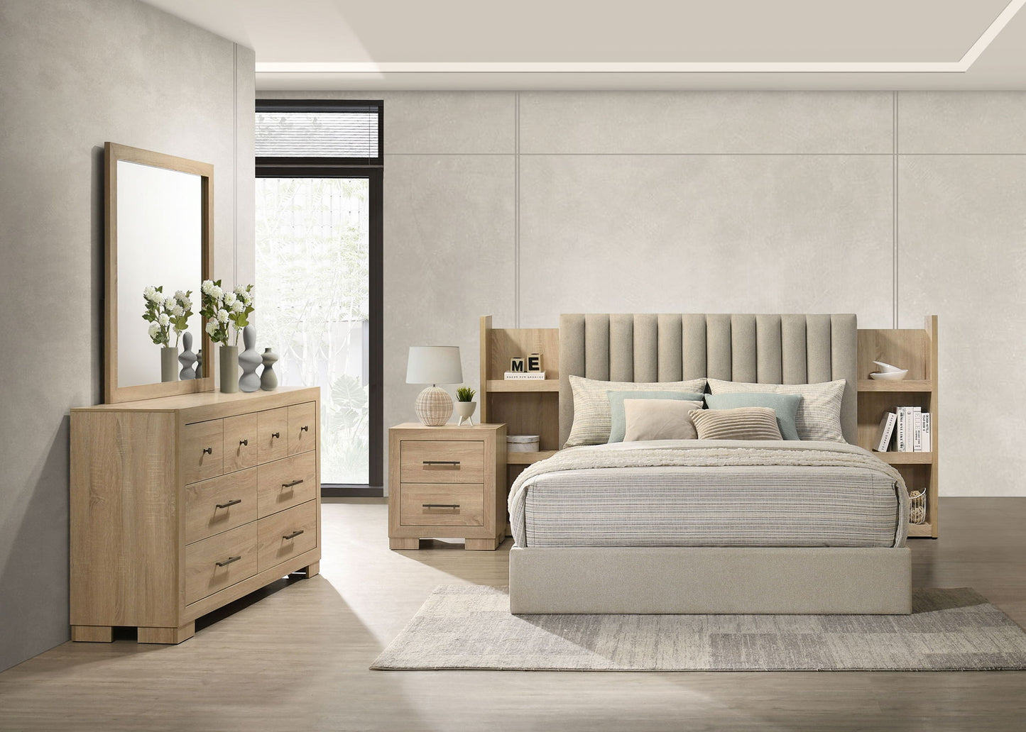 Arielle 4-piece Eastern King Bedroom Set Light Oak