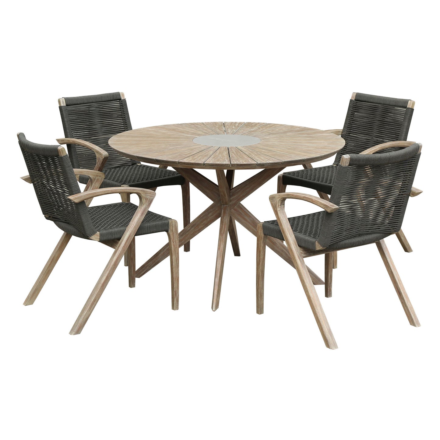 Oasis And Brielle - Outdoor 5 Piece Light Eucalyptus And Concrete Dining Set