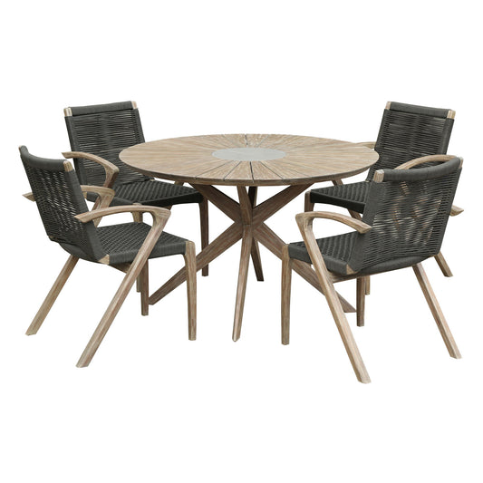 Oasis And Brielle - Outdoor 5 Piece Light Eucalyptus And Concrete Dining Set