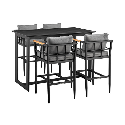 Orlando - Outdoor Patio 5-Piece Bar Table Set In Aluminum With Gray Cushions