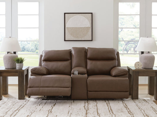 Vonryan - Power Reclining Loveseat With Console / Adj Headrest - Tobacco