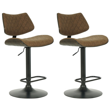 Leland - Adjustable Swivel Curved Back Wood Bar Stool With Faux Leather Seat