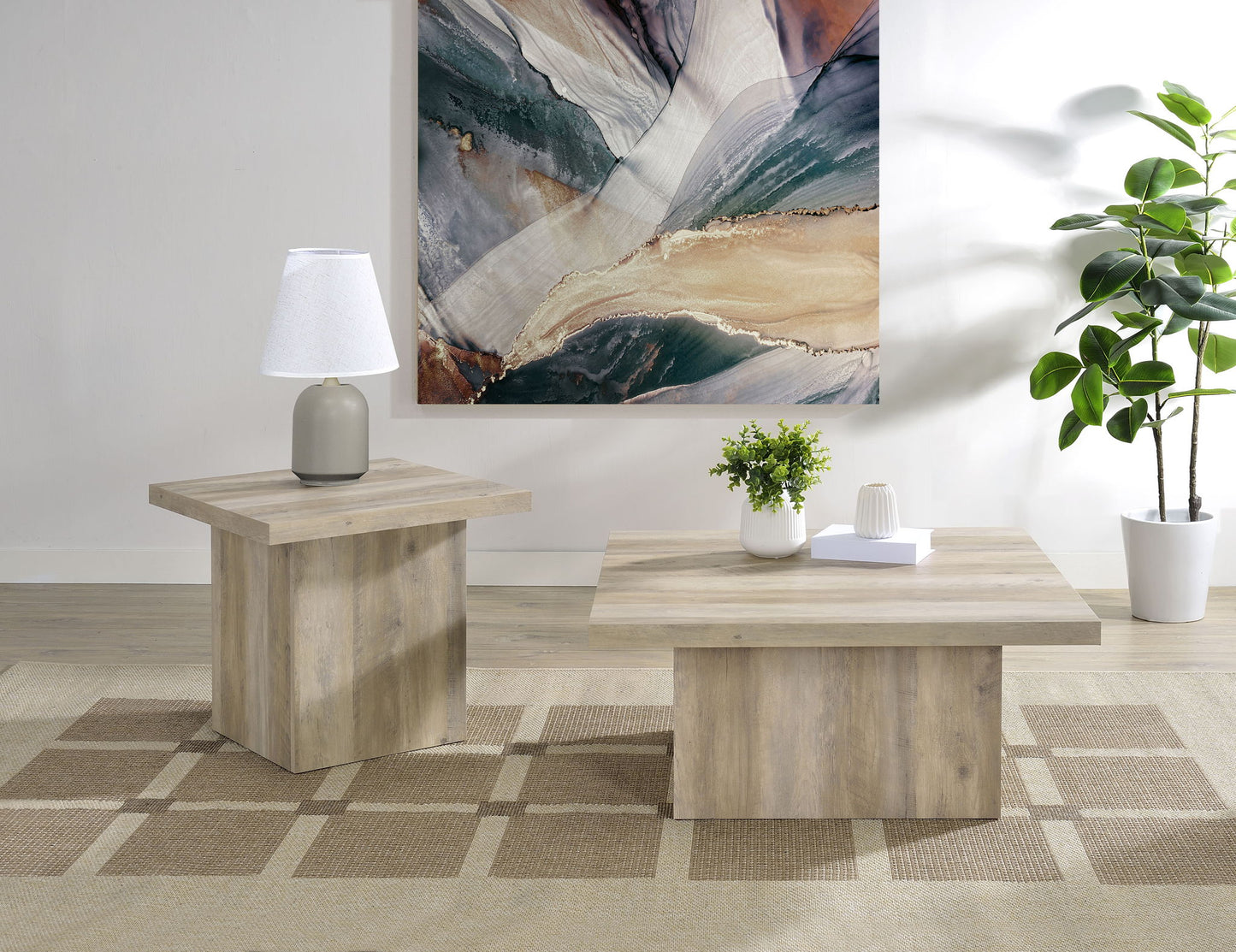 Devar 2-piece Square Coffee End Table Set Distressed Pine
