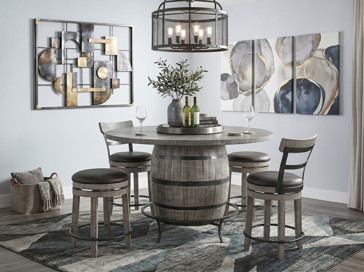 Alpine - Round Pub Table With Wine Barrel Base - Gray