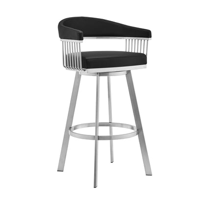 Bronson - Faux Leather And Brushed Stainless Steel Swivel Bar Stool