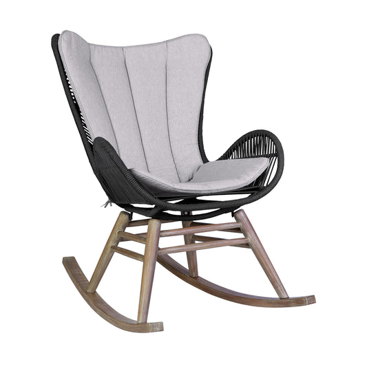 Fanny - Outdoor Patio Rocking Chair - Light Eucalyptus Wood And Charcoal Rope