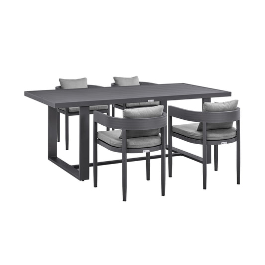 Menorca - Outdoor Patio 5-Piece Dining Table Set In Aluminum With Gray Cushions