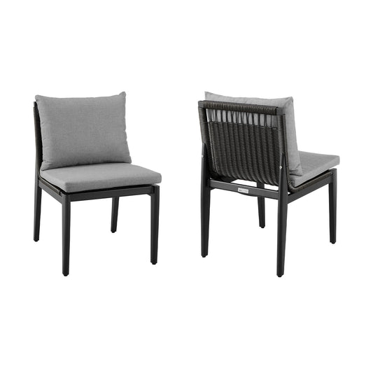 Cayman - Outdoor Patio Dining Chairs In Aluminum With Gray Cushions - (Set Of 2)