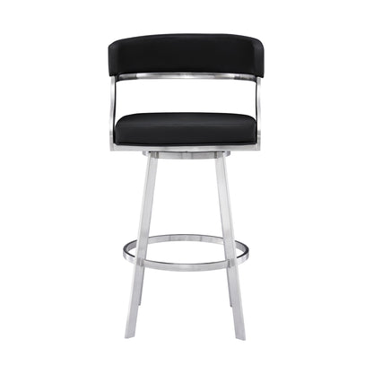 Dione - Swivel Faux Leather And Brushed Stainless Steel Bar Stool