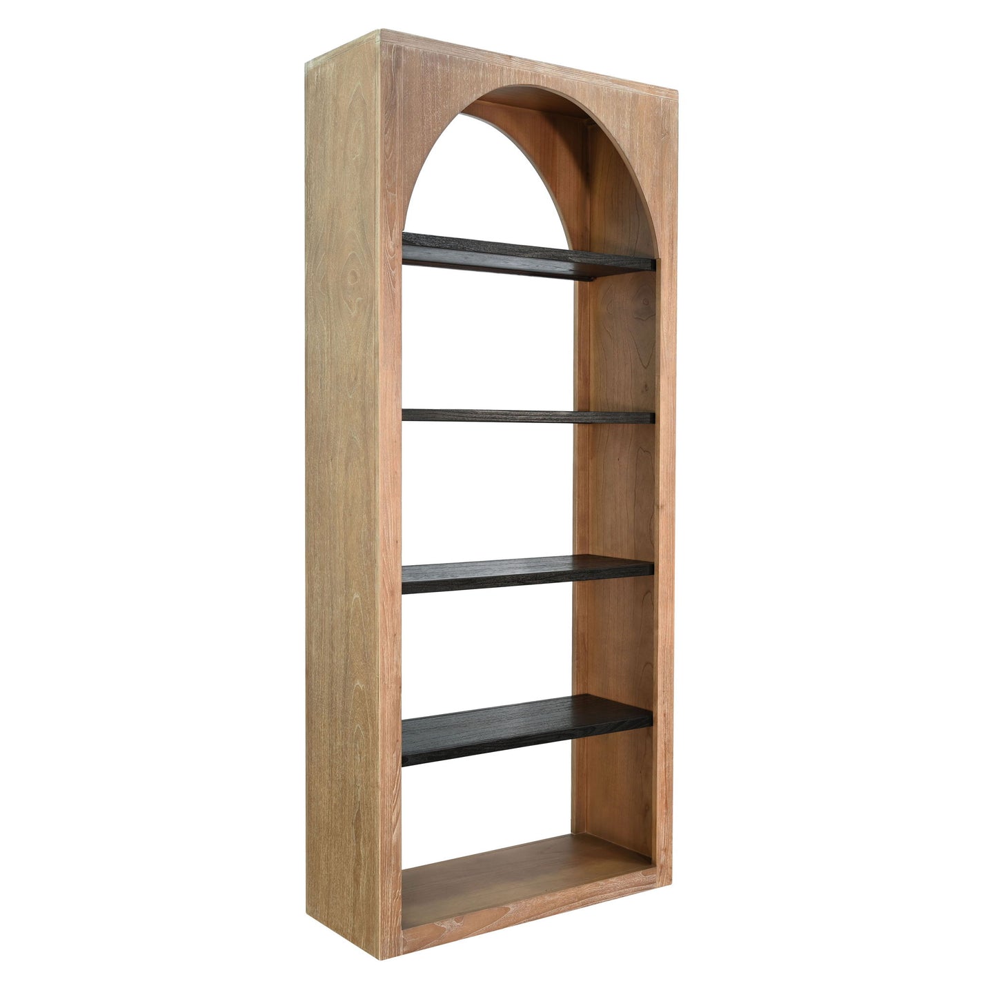 Tall Arched Wood Bookshelf With Open Shelving