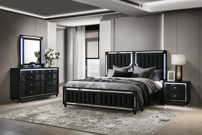 Ravenne 4-piece Velvet Upholstered Queen LED Bedroom Set Black