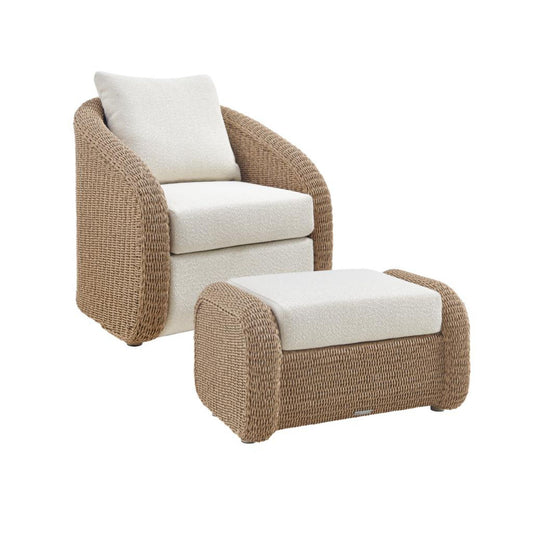 Pavilion - 2-Piece Powder Coated Metal Outdoor Conversation Set With Cushions - Boucle White / Natural