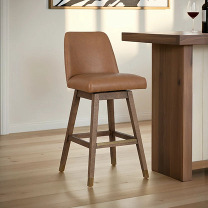 Amelia - Swivel Rubberwood Barstool With Faux Leather Seat