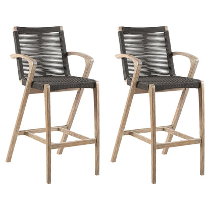 Brielle - Outdoor Light Eucalyptus Wood And Charcoal Rope Counter Height Stool Set