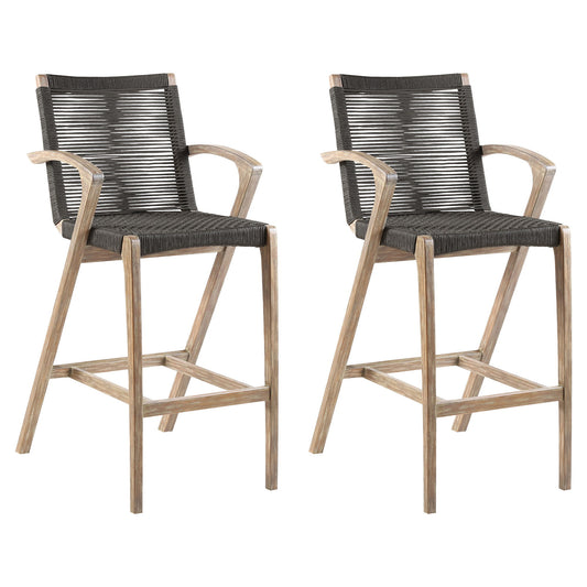 Brielle - Outdoor Light Eucalyptus Wood And Charcoal Rope Counter Height Stool Set