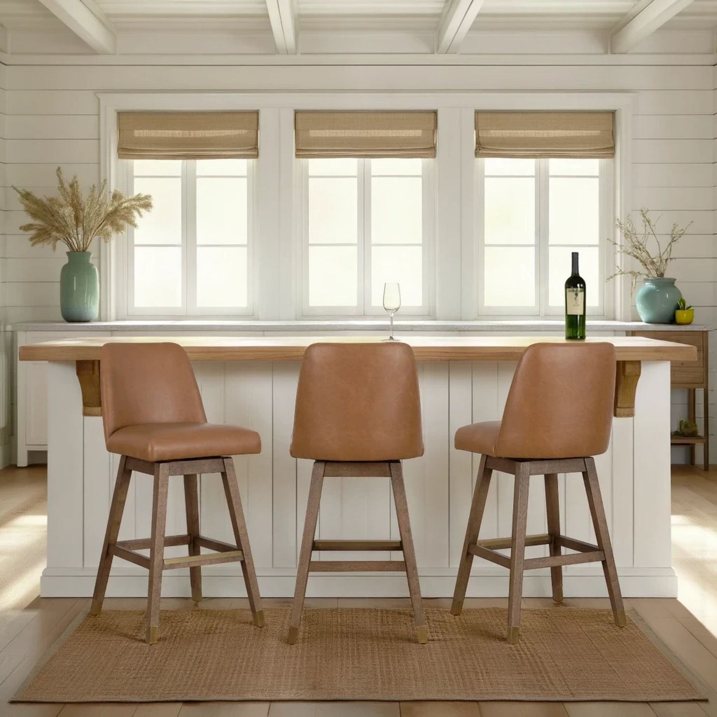 Amelia - Swivel Rubberwood Barstool With Faux Leather Seat