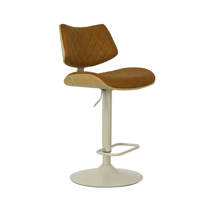 Leland - Adjustable Swivel Curved Back Wood Bar Stool With Faux Leather Seat