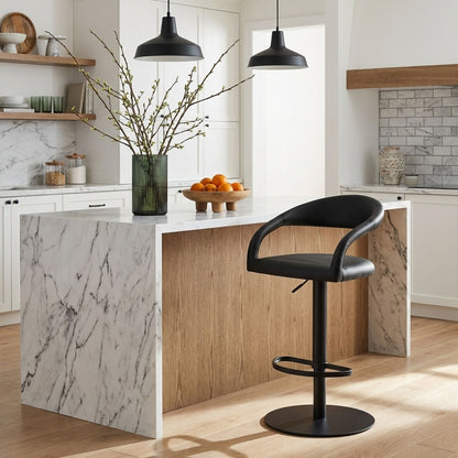 Marlow - Swivel Metal Adjustable Height Barstool With Faux Leather Seat