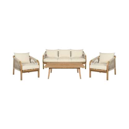 Cypress - 4 Piece Outdoor Patio Conversation Set - Blonde Eucalyptus / Ivory