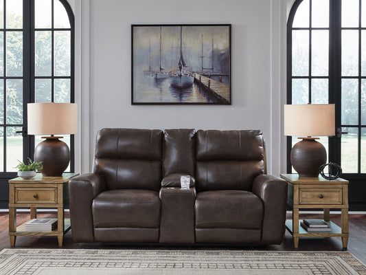 Crossplex - Power Reclining Loveseat / Console / Adjustable Headrest - Smoke