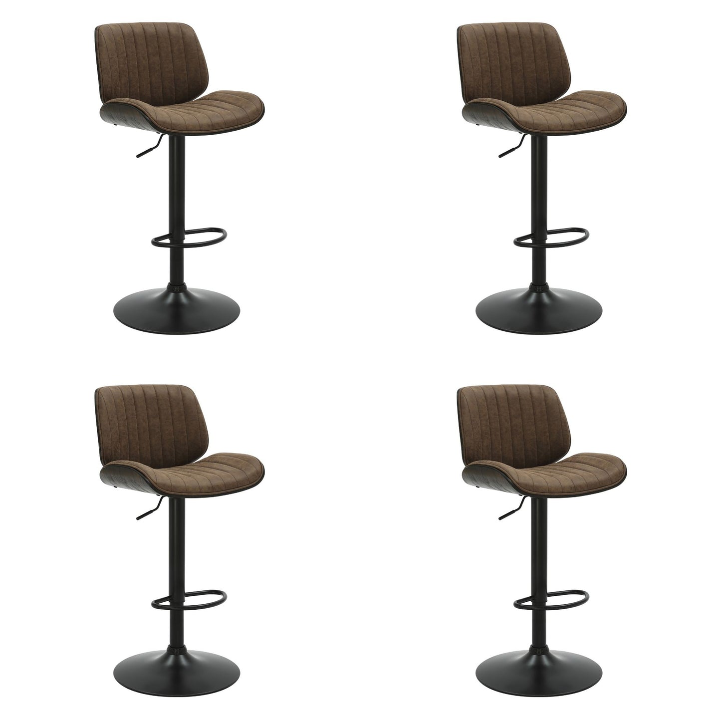 Brock - Adjustable Swivel Curved Back Wood Bar Stool With Faux Leather Seat
