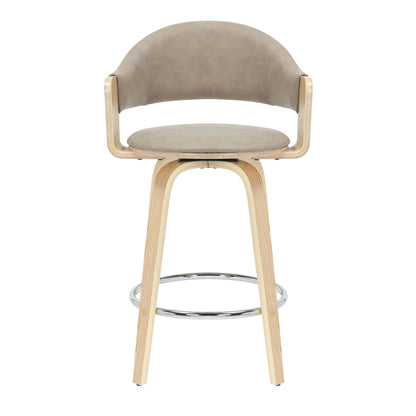 Daxton - Swivel Counter Height Round Back Wood Bar Stool With Faux Leather Seat