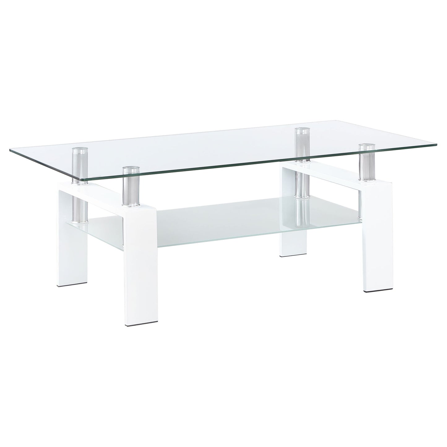 Dyer 1-shelf Rectangular Glass Top Coffee Table White