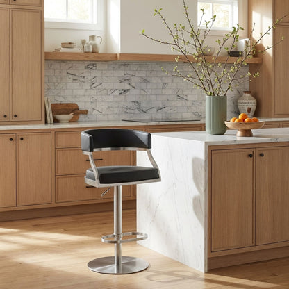 Callie - Swivel Metal Adjustable Height Barstool With Faux Leather Seat - Silver Finish