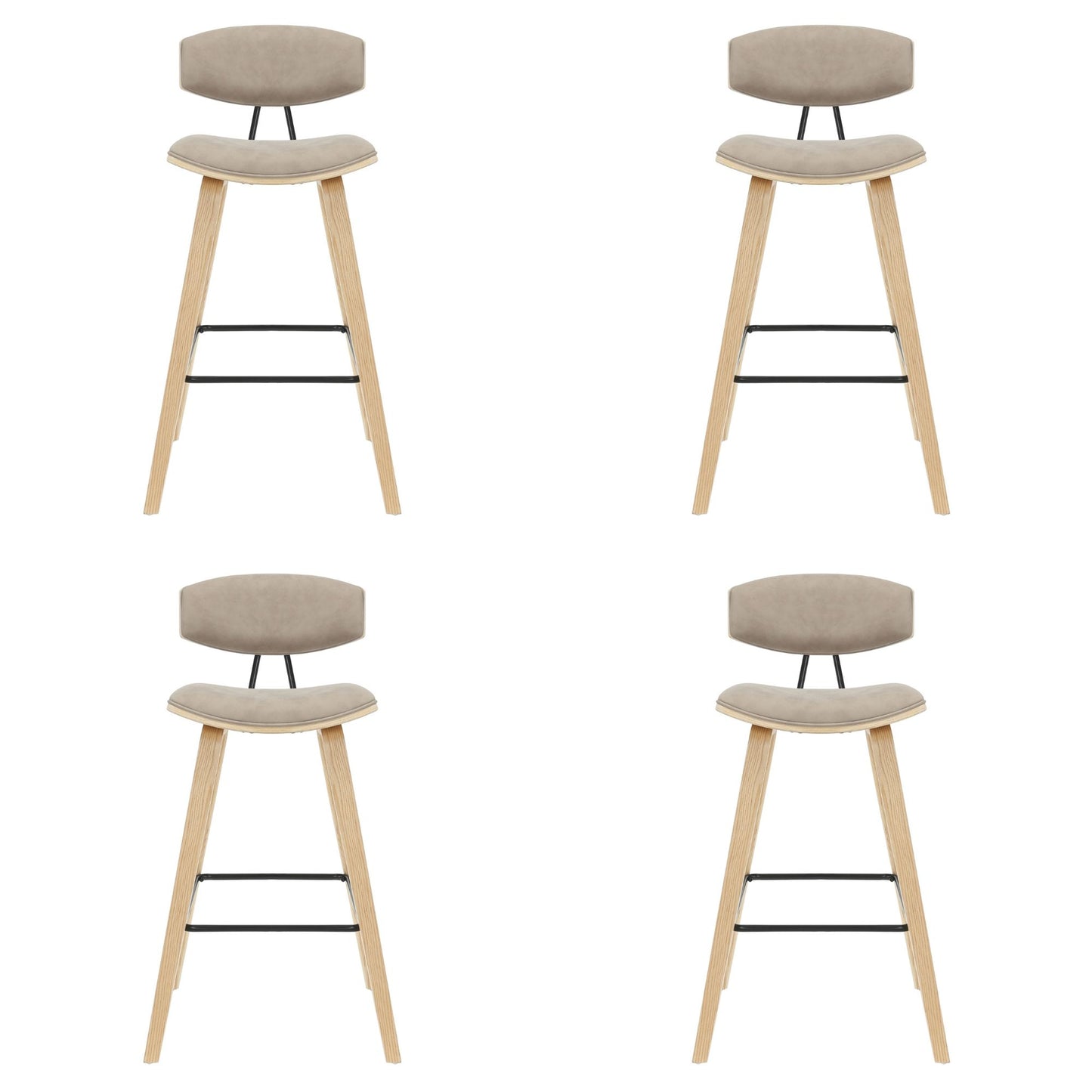 Fox - Bar Height Curved Back Wood Bar Stool With Faux Leather Seat