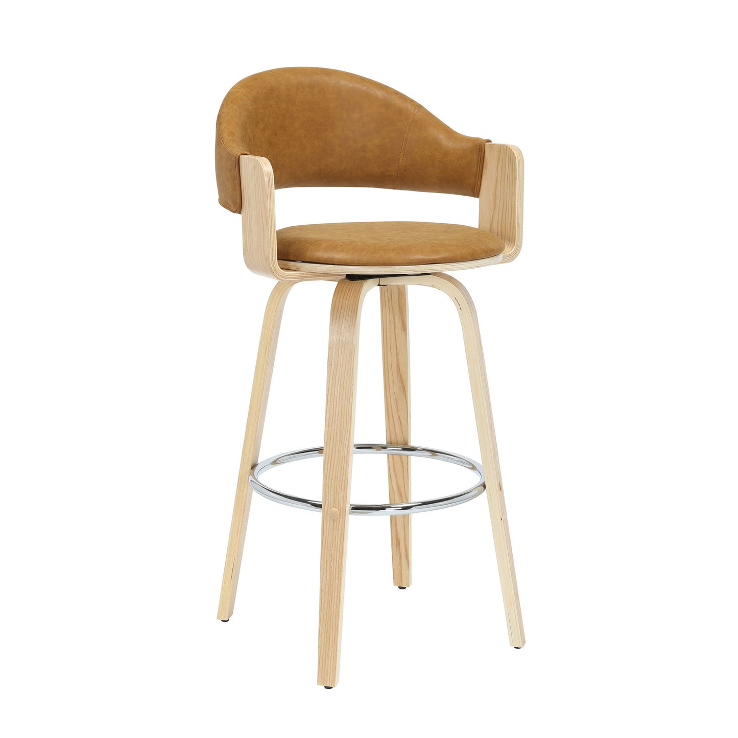 Daxton - Swivel Bar Height Round Back Wood Bar Stool With Faux Leather Seat