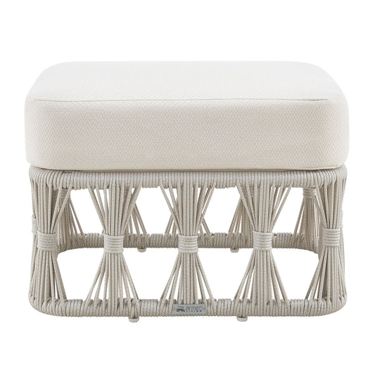 Breeze - Cream Metal Outdoor Ottoman With Cushions - Pearl