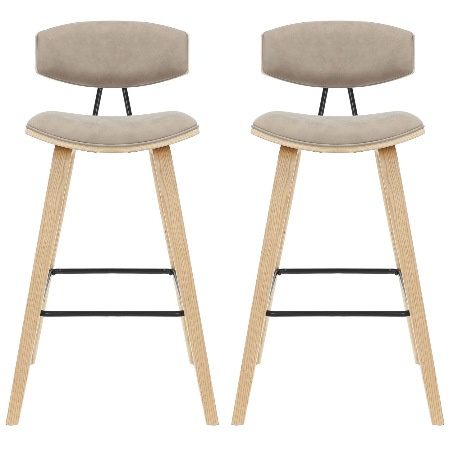 Fox - Bar Height Curved Back Wood Bar Stool With Faux Leather Seat